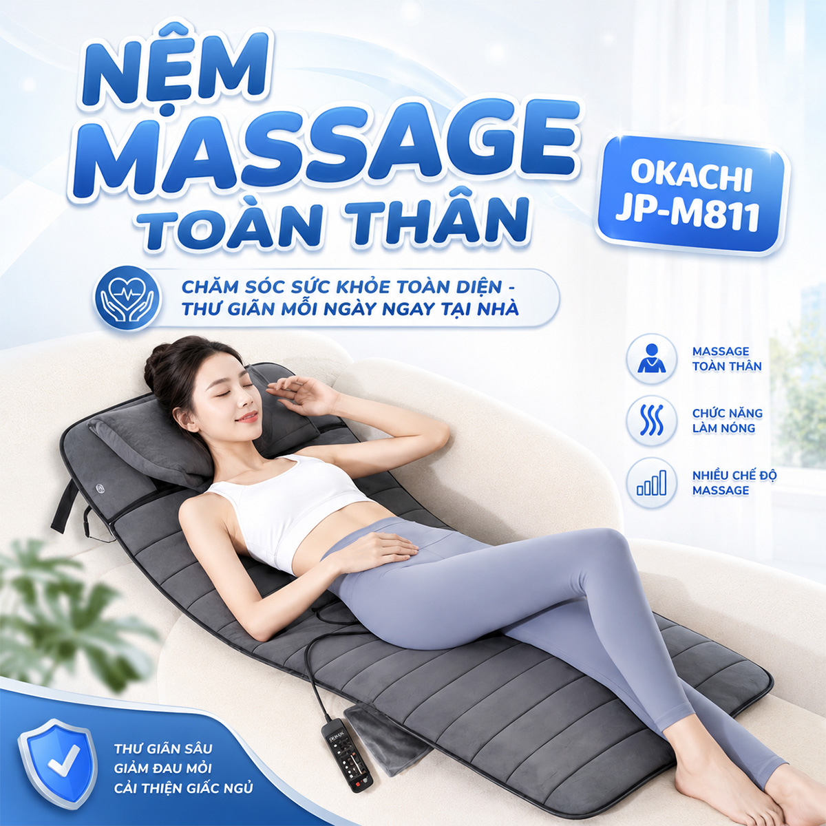 Nệm massage toàn thân OKACHI JP-M811 Dòng Cao Cấp (Dày 7cm)